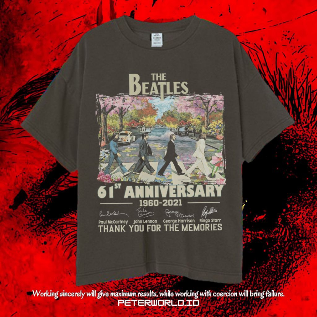 Kaos Band The Beatles 61ST Anniversary Thank You For The Memories Oversize Dark Grey Vintage Tee | K