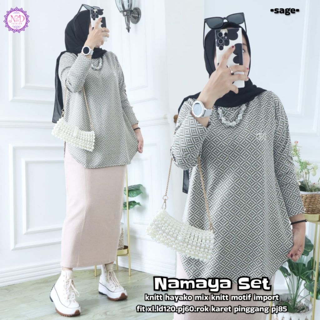 namaya one set atasan dan rok knit by n&d rok span knit kaos knit lengan panjang setelan rok jumbo x