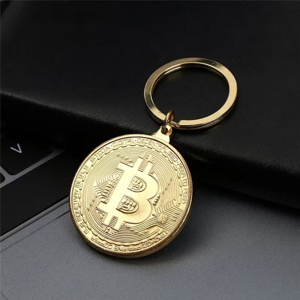 Gantungan kunci Gantungan Tas desain replika Bitcoin gold plated/golden bitcoin keychain