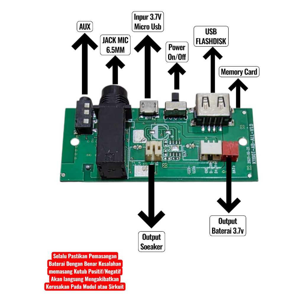 MODULE MODUL MP3 BLUETOOTH 3.7V-5V MODUL MUSIK BOX BT MIC MICROPHONE 6.5MM COPOTAN RADIO AUX FLASHDI