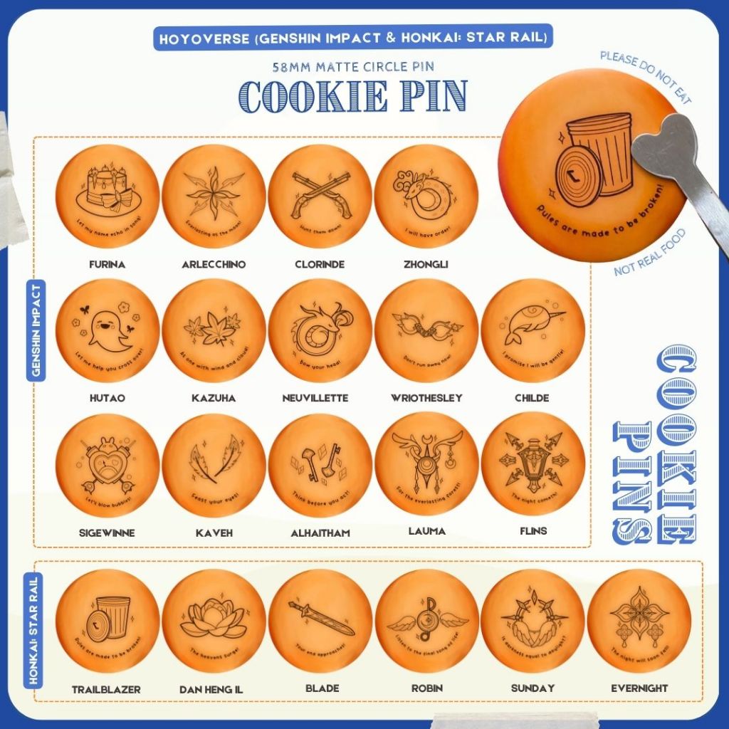 Cookie Circle Pin Hoyoverse Genshin Impact Honkai Star Rail Hutao Kazuha Zhongli Childe Alhaitham Ka