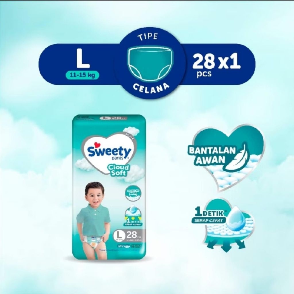 Popok Bayi Sweety Silver Pants Ukuran L 28