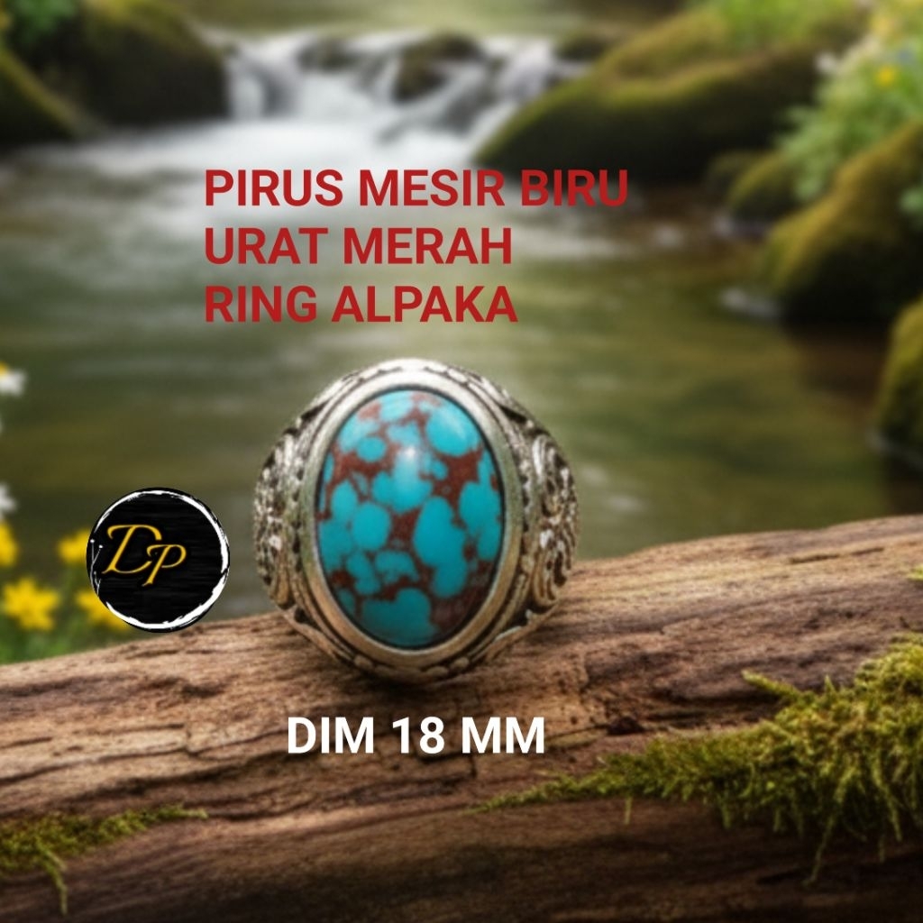Pirus Mesir biru urat merah ring alpaka