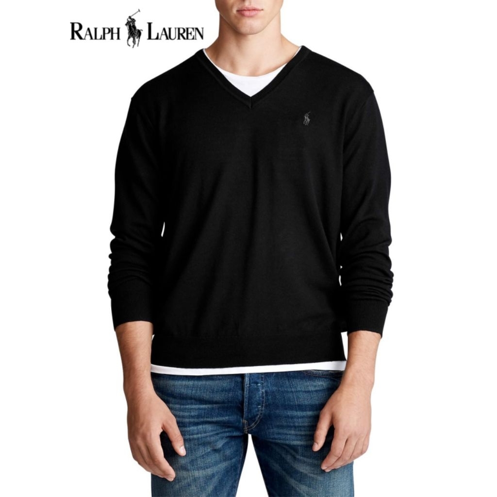 POLO RALPH LAUREN V-NECK PULLOVER SWEATER -BLACK