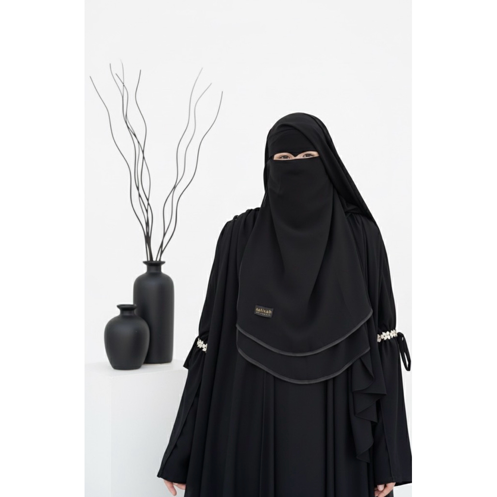 Salikah - Cadar Yaman Cat Long 2 Layer - Cadar Elang Long 2 Layer Bahan Sifon Silk Jetblack