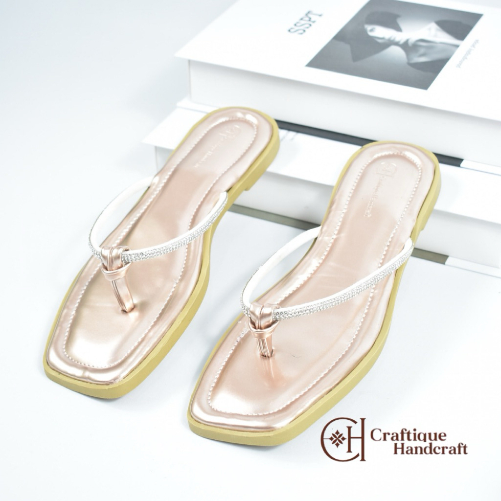 Sandal Jepit Zara Tali Mutiara Gold - Sandal Teplek Wanita Elegan | Craftique Handcraft
