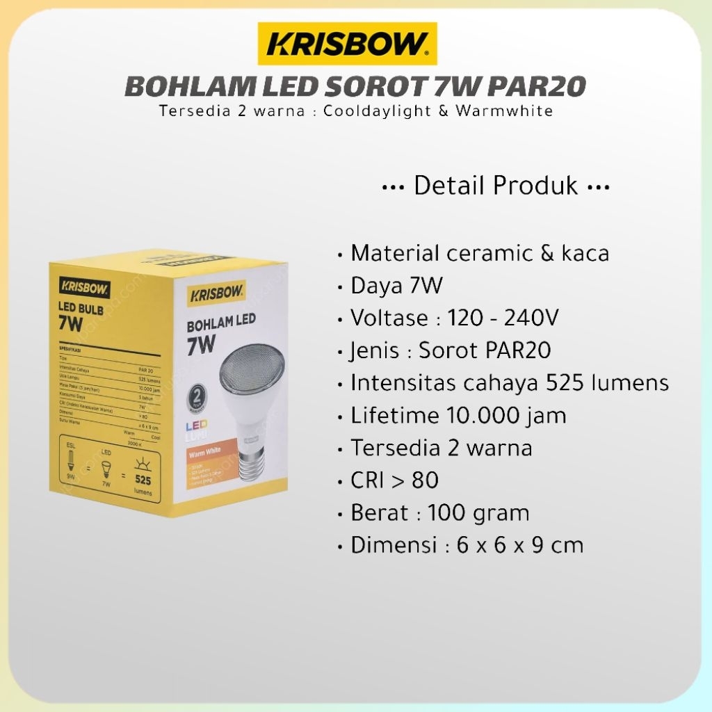 Krisbow Lampu LED Spotlight Sorot 7W PAR20 E27 Cooldaylight Warmwhite Bohlam LED Spot Light