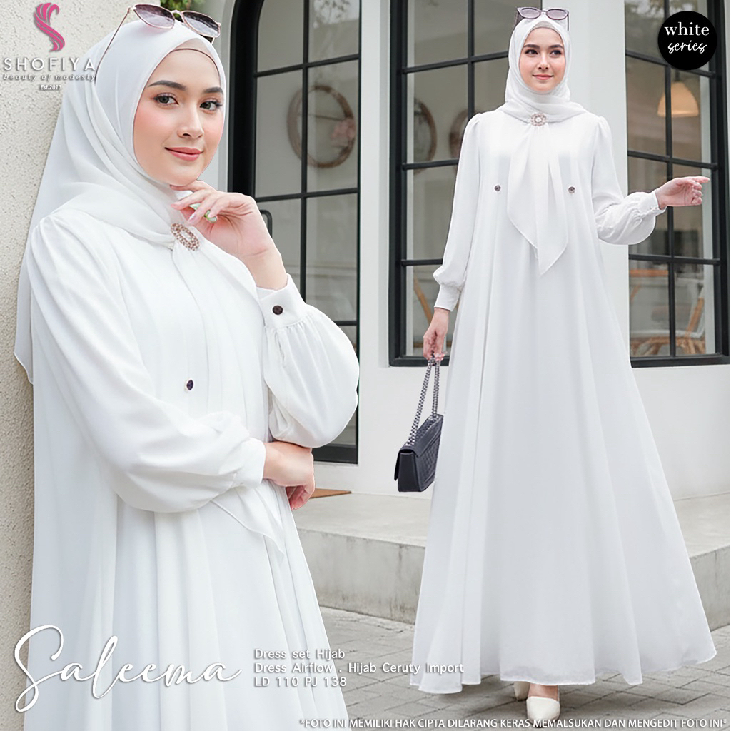 [VICAN] SHOFIYA - SALEEMA • FAYZURA SET HIJAB POLOS DRESS GAMIS CRINKLE RAYON AIRFLOW DRESS WANITA G