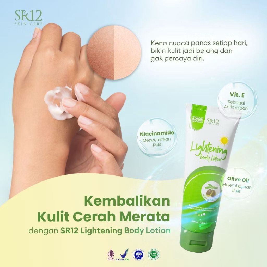 LIGHTENING BODY LOTION SR12 100ml -SKINCARE BODY CREAM BODY LOTION AMPUH MENCERAHKAN MEMUTIHKAN KULI