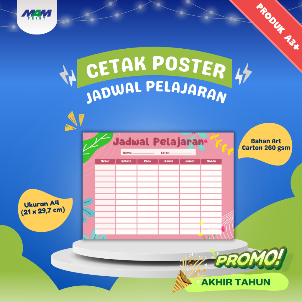Cetak Poster Jadwal Pelajaran Sekolah / Poster Edukasi Anak / Pajangan Dinding Sekolah/ Lembar Belaj