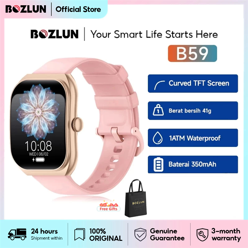 Bozlun B59 2025 NEW Smart Watch | 1 ATM Waterproof | 2.01-inch Curved IPS Screen | Running Pace | Bl