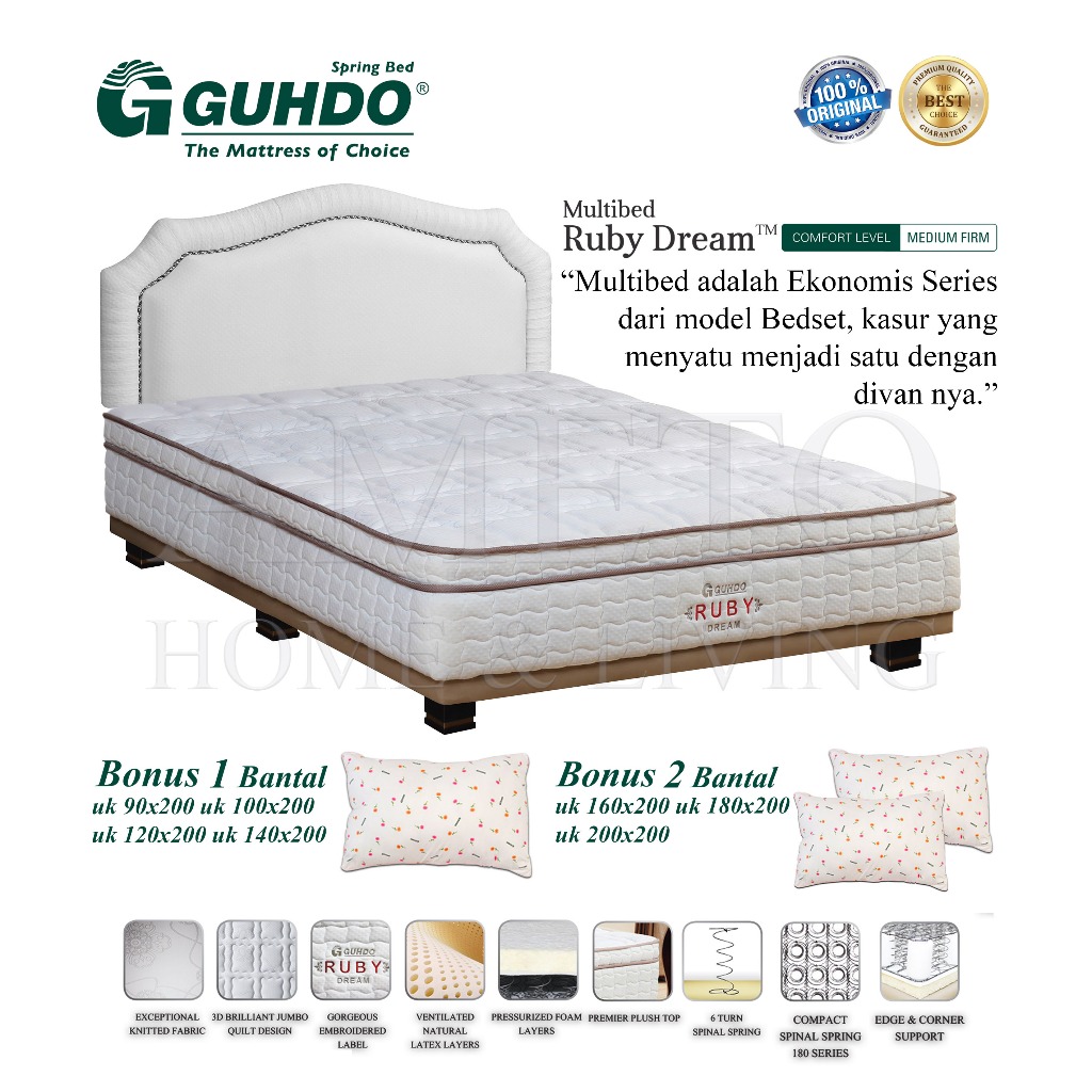 Guhdo Springbed Multi Bed Ruby Dream Latex 180x200 HB Ascot Full Set
