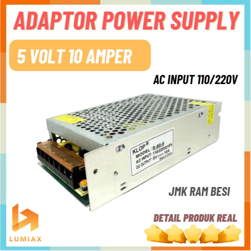 Adaptor Power Supply 5V 10A JMK Ram Besi Jaring