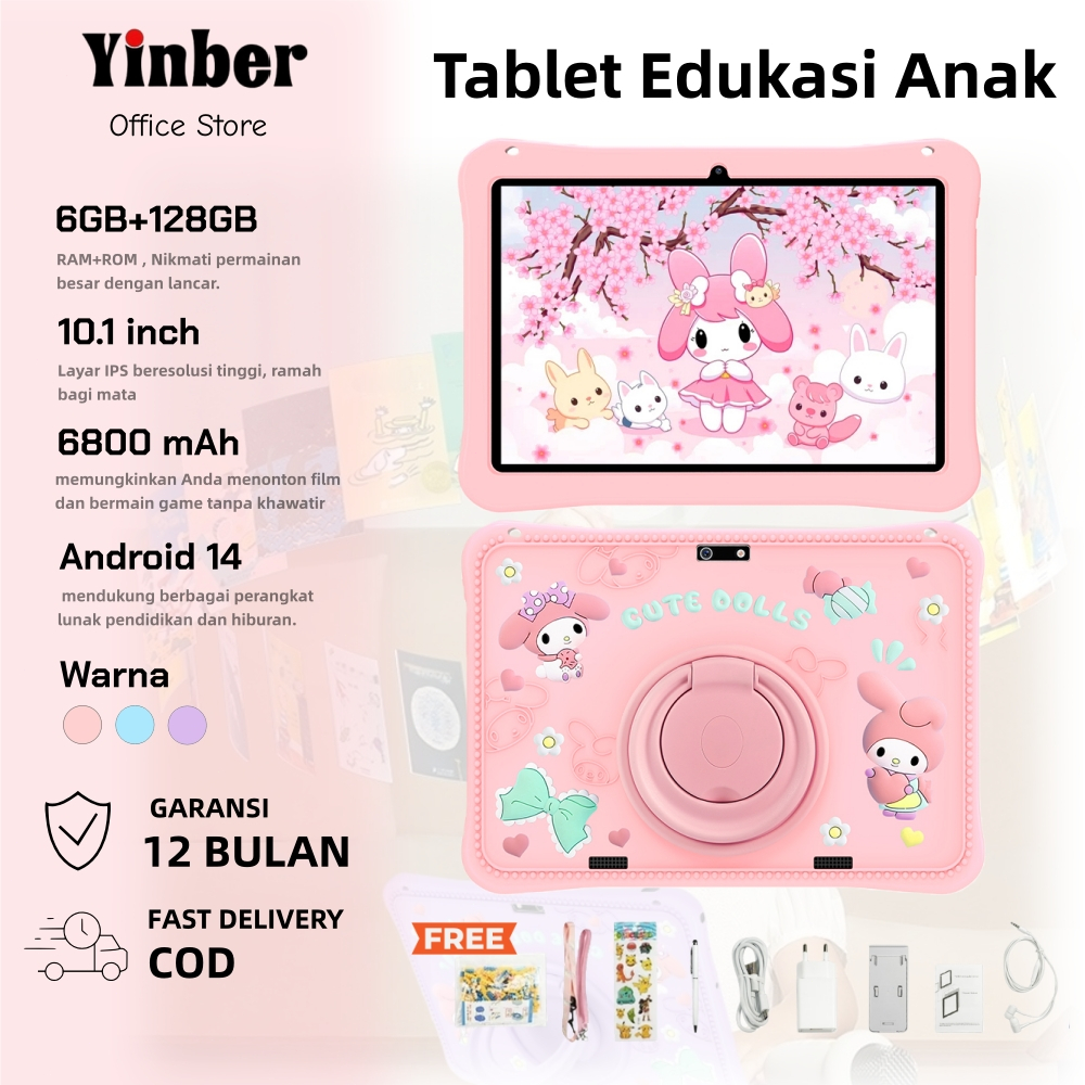 Yinber Tablet Edukasi Anak F06 PRO tablet anak android Kids Edition 6GB+128GB Tablet Android / 10.1 