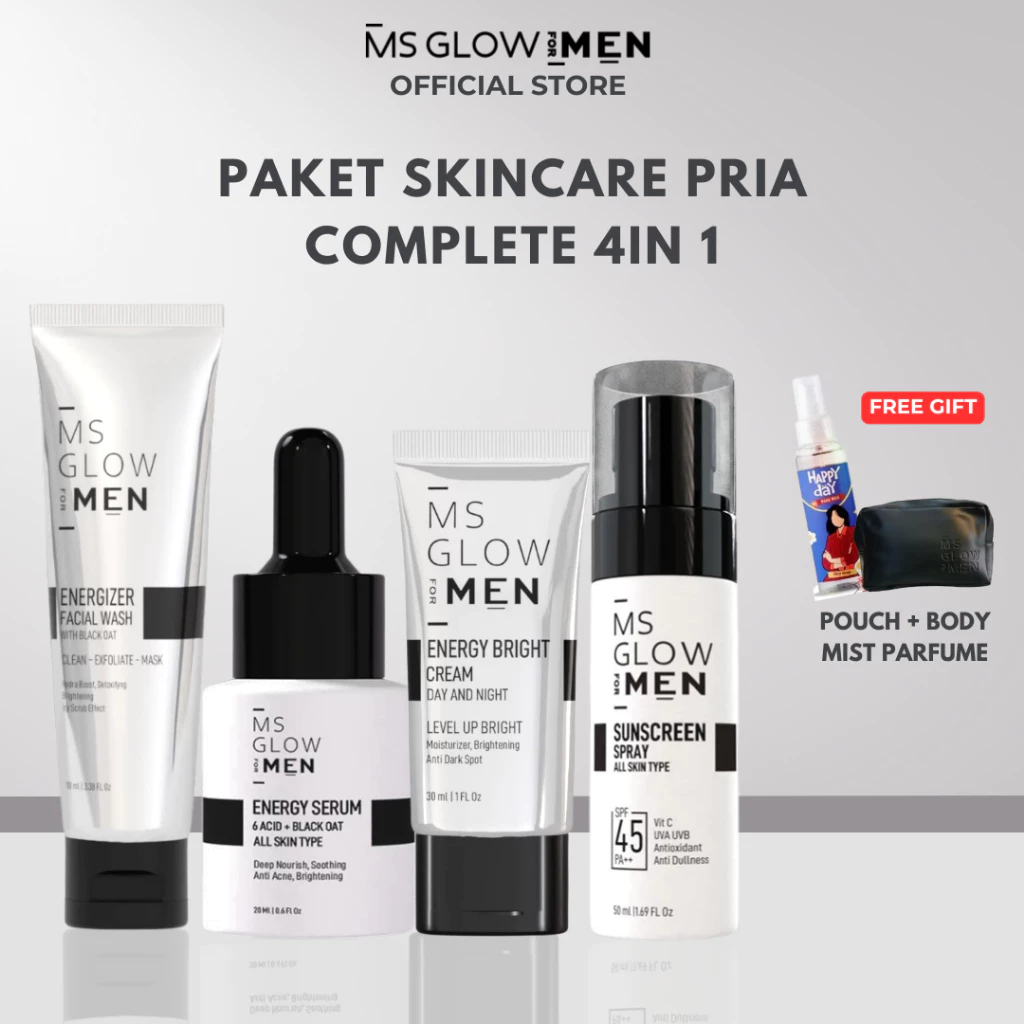 Ms Glow Men Paketan Lengkap Basic MS Glow For Men - Facial Wash, Cream, Serum, Sunscreen, Body Lotio