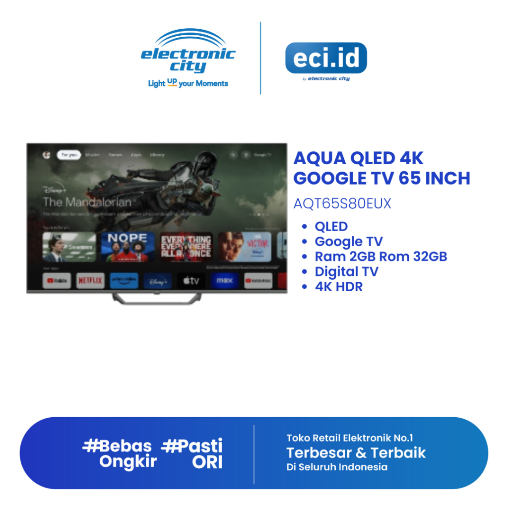 Aqua 65 Inch QLED 4K Google TV - AQT65S80EUX