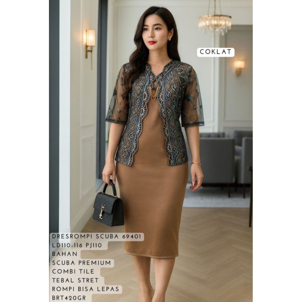 Dress rompi Scuba combi tile