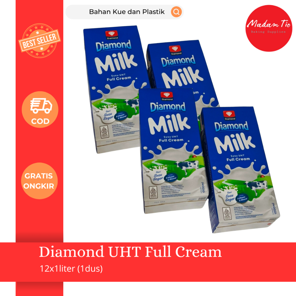 Diamond Susu Cair UHT full cream 12X1Ltr (1Dus)
