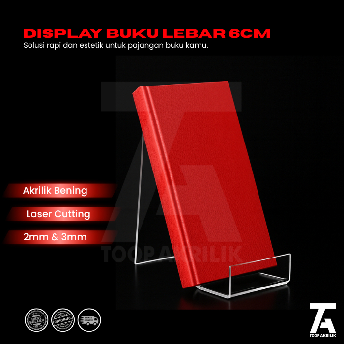 Display Buku Penyangga Buku Lebar Akrilik 6cm