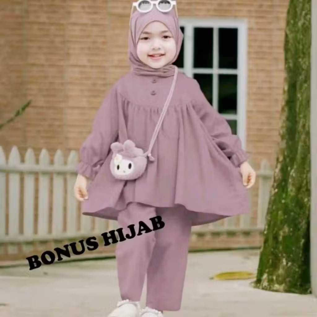 Baju Lebaran Anak Perempuan 2026 Pakaian Ngaji 2In1 Bocah Celana Baju Kurung Gamis Kid Umur 4 7Tahun