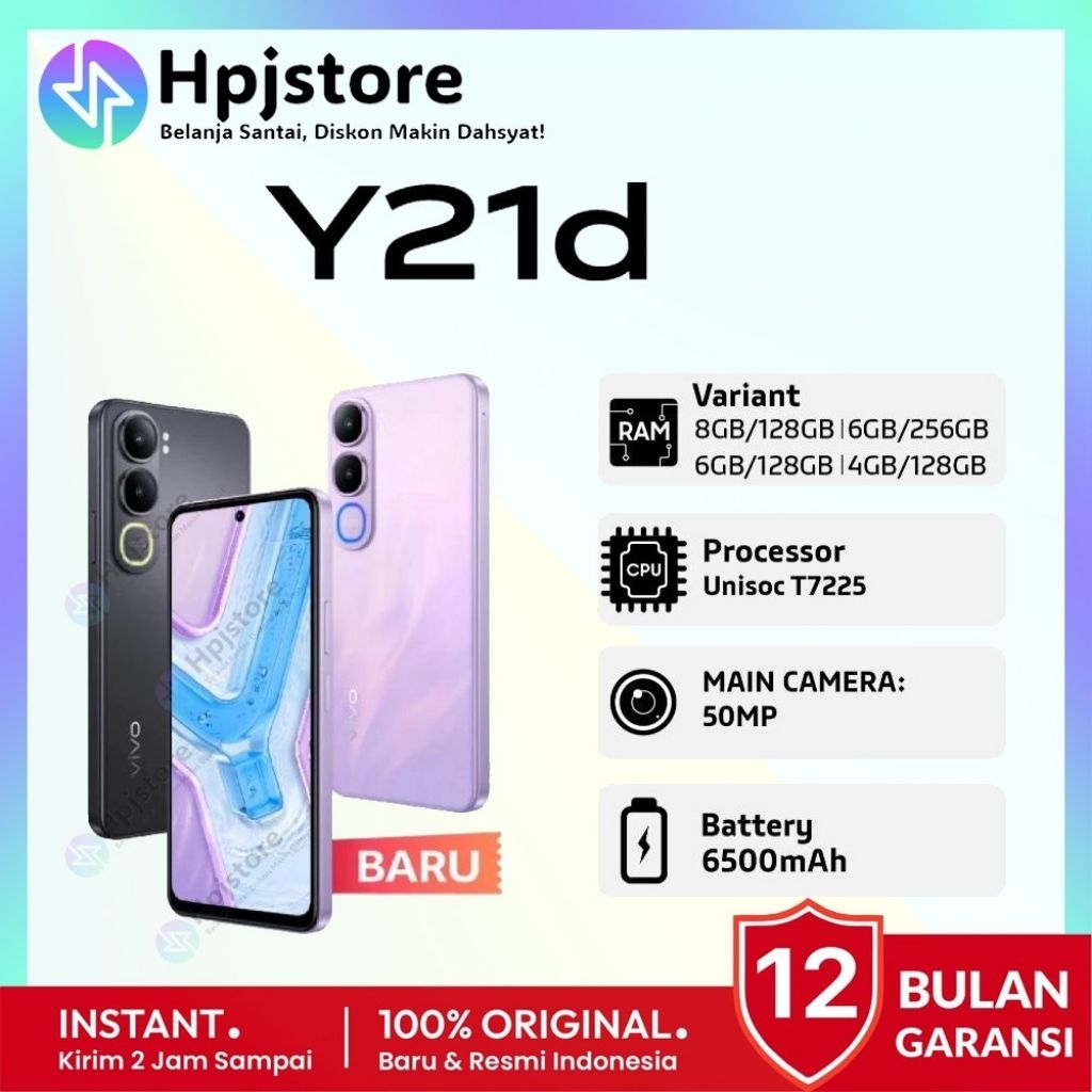 Vivo y21D Ram (4/128) & (6/128) & (8/128) | 6,6 inch - 190Hz | 6500 Mah - 44 wat | 50Mp | processor 