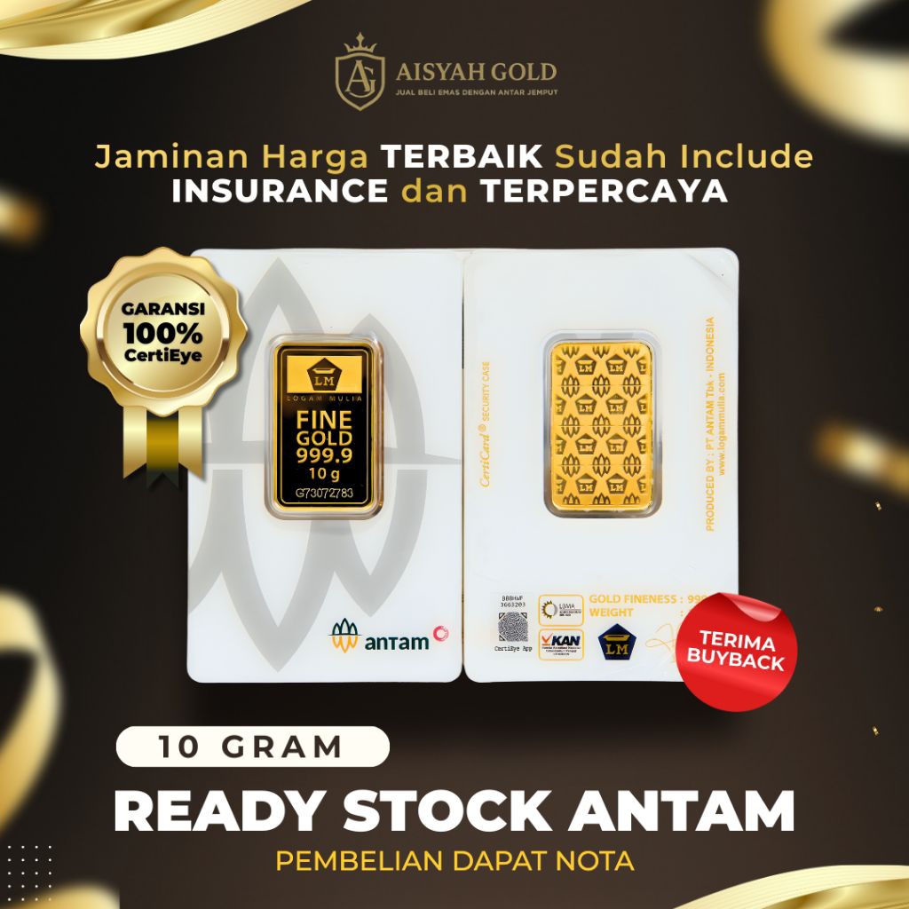Logam Mulia ANTAM 10 Gram — Sertifikat Asli