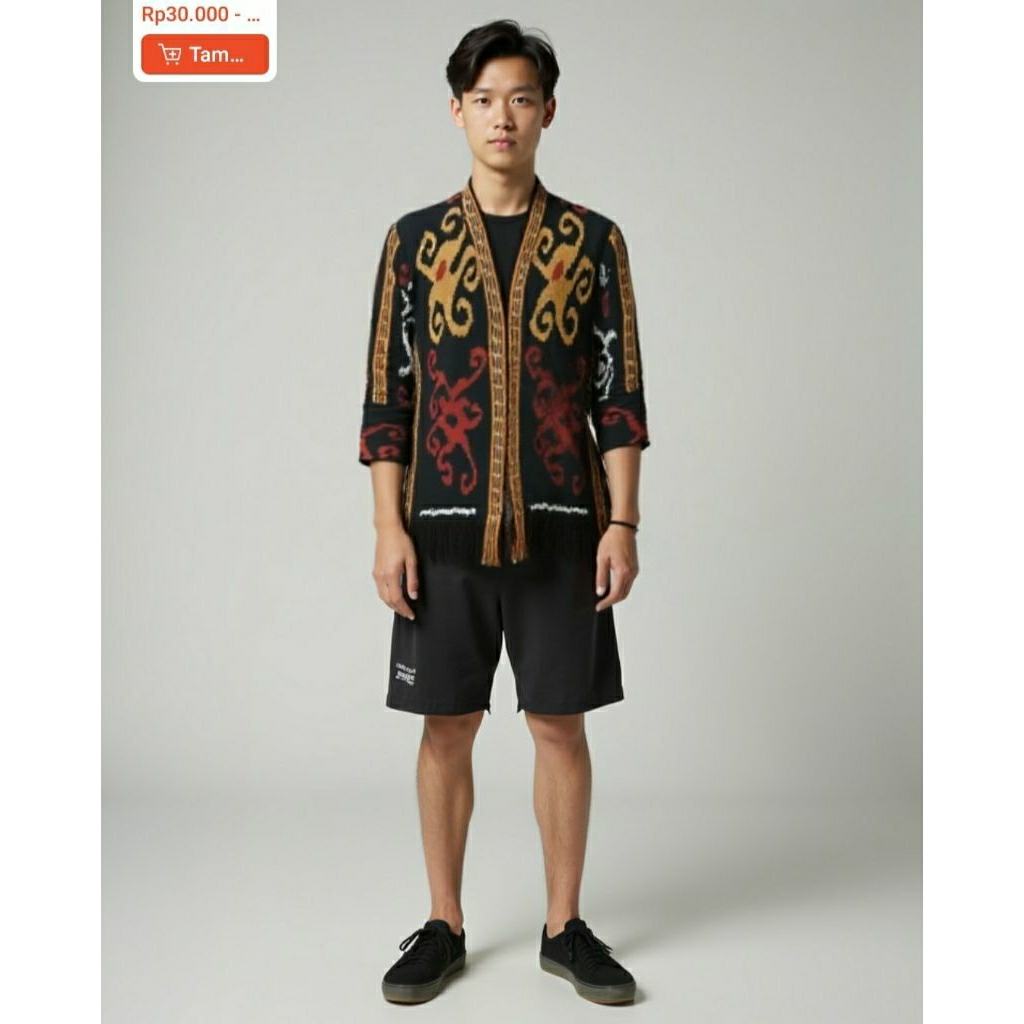 CARDIGAN TOP BAJU PRIA ETNIK PAKAIAN TRADISIONAL RUMBAI TENUN CUMI KALIMANTAN