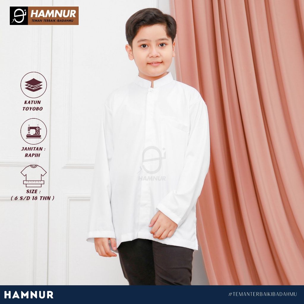 Baju Koko Anak Lengan Panjang Katun Toyobo Warna Putih Polos Baju Muslim Anak Laki-laki Tanggung