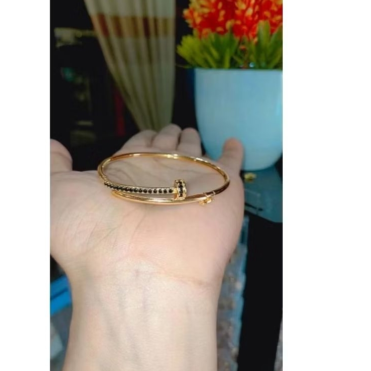 gelang bangkok lapis emas model paku permata hitam
