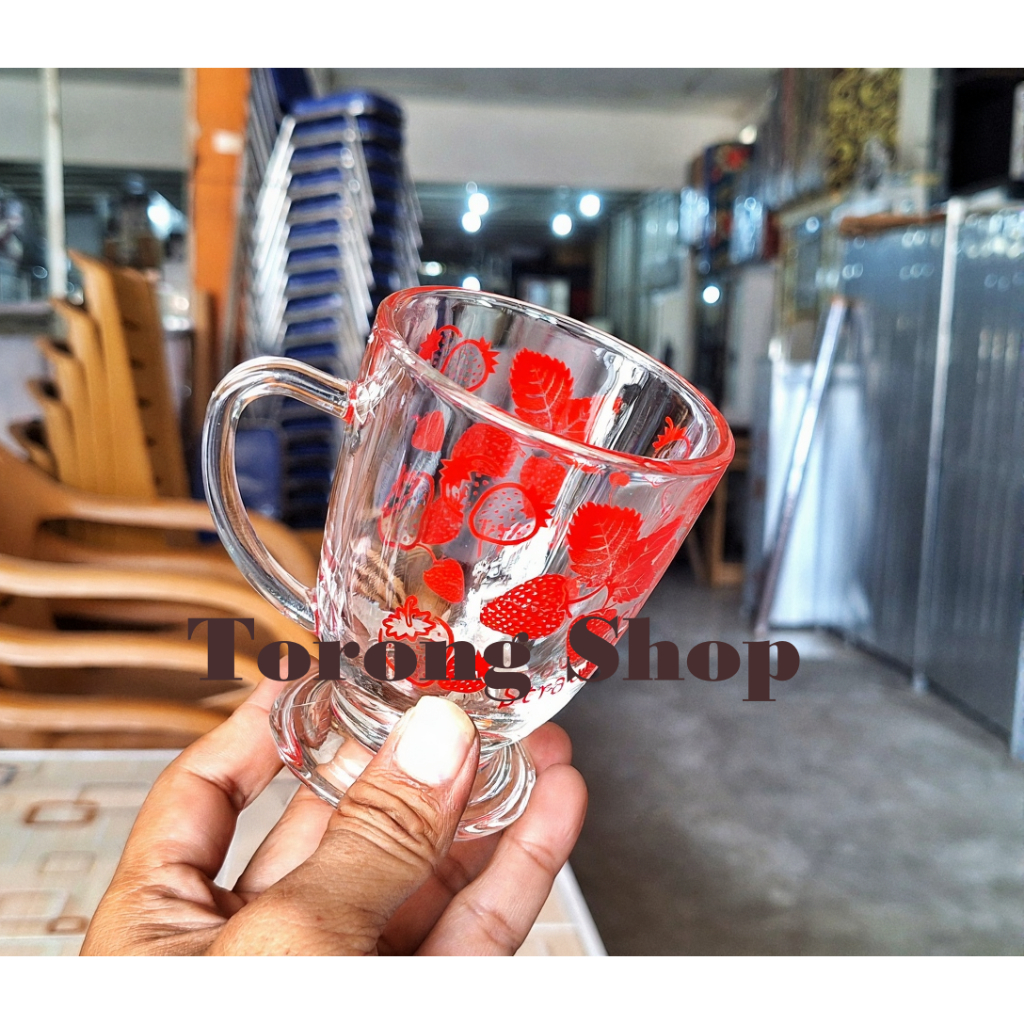 6 pcs Gelas Kaca  Piala Motif Buah Gelas Kopi Kaki Tahan Panas