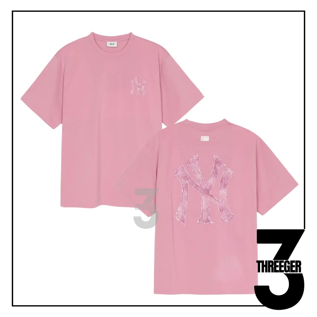 MLB NY Denimlike Monogram Big Lux Tee Pink Original / Kaos MLB Authentic