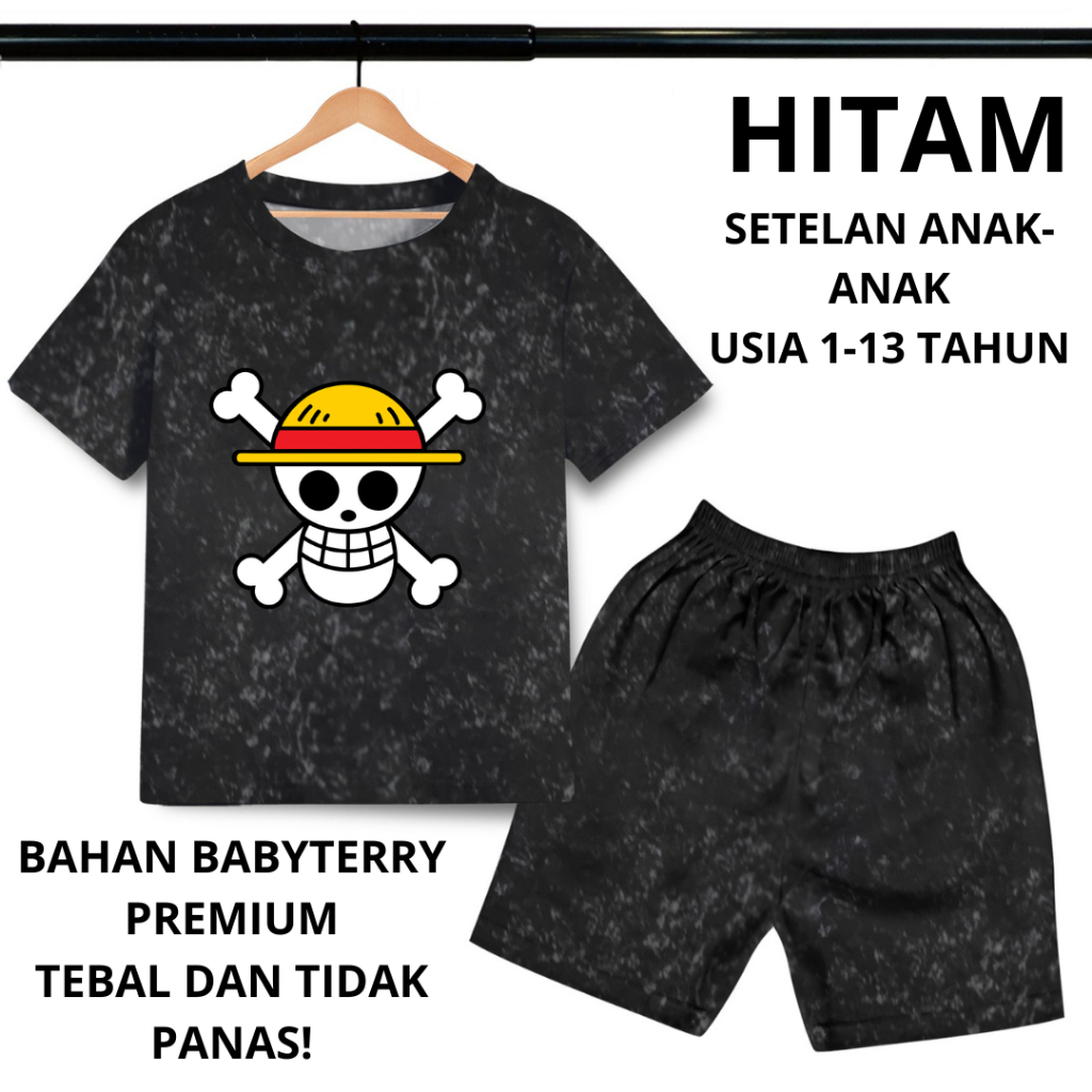 SETELAN ANAK-ANAK MOTIF LUFFY TENGKORAK - SETELAN ANAK-ANAK COWO CEWE BAHAN BABYTERRY ADEM