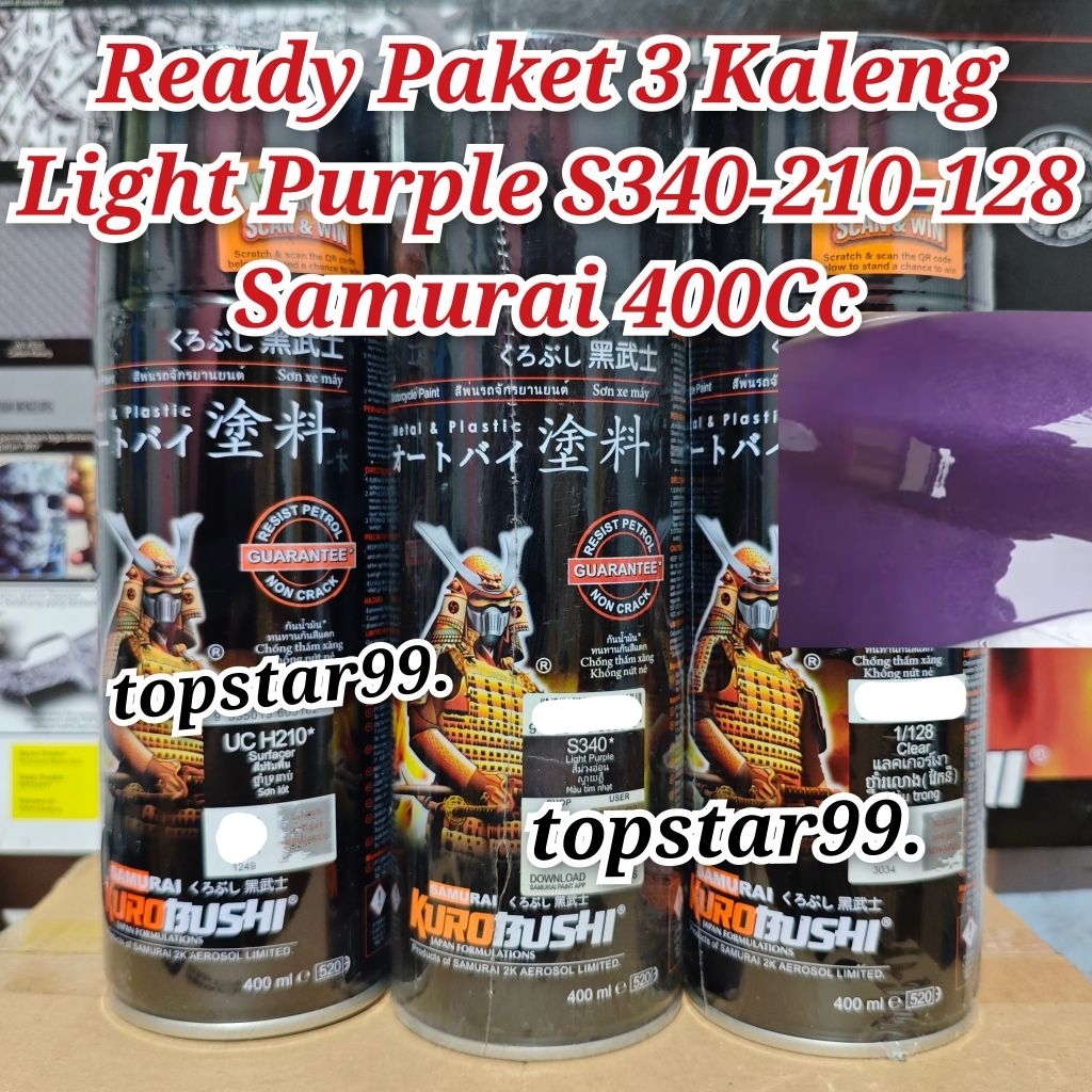 Pilok Pylox Cat Samurai Paket 3 Kaleng Light Purple S340 Ungu Metalik 340 Epoxy Surfacer 210 Clear 1