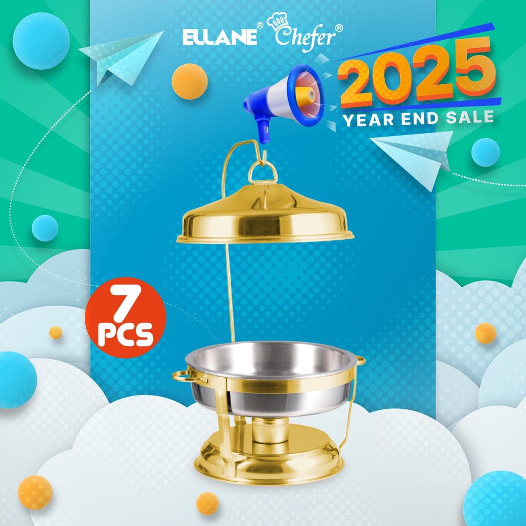 7 UNIT HANGING BIG ROUND CHAFING DISH PEMANAS MAKANAN - GOLD