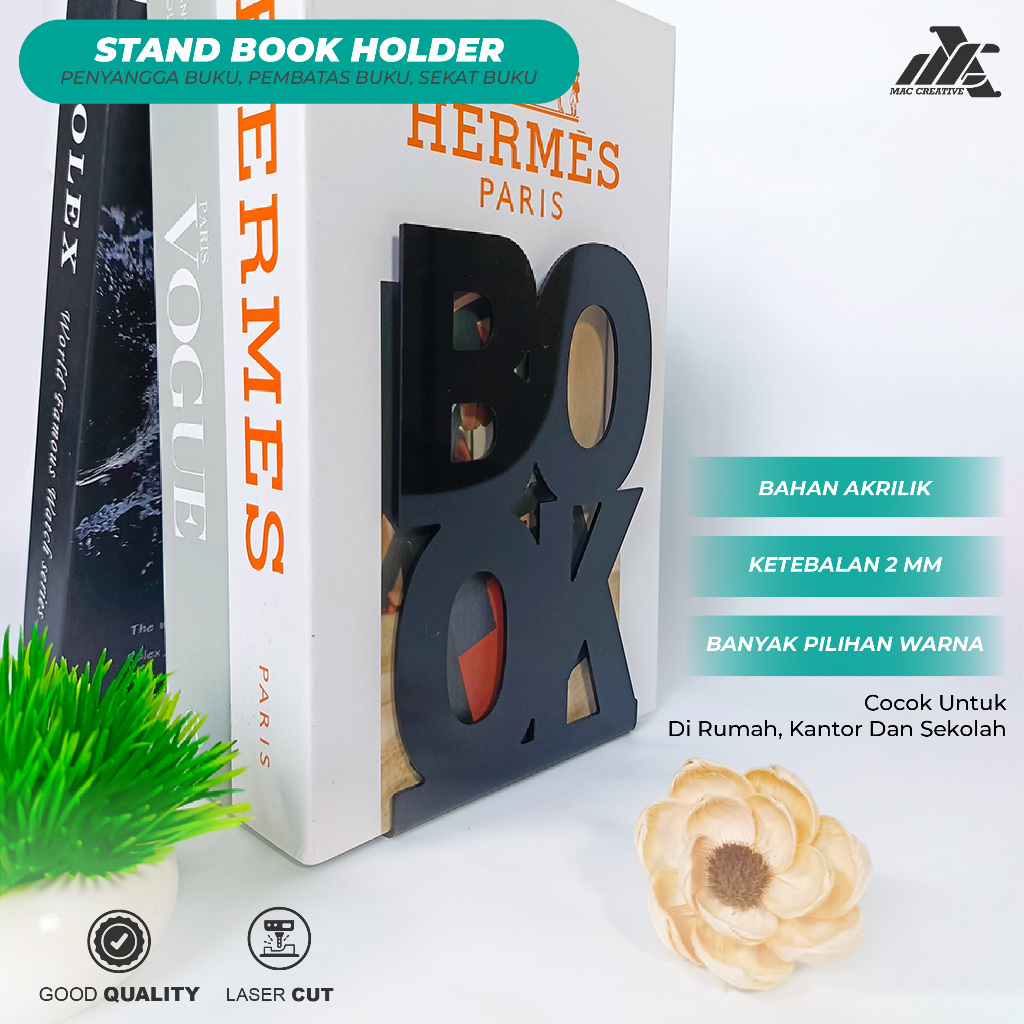Stand Book Holder Akrilik  - Penyangga Buku Pembatas Buku Sekat Buku Bahan Akrilik 2mm