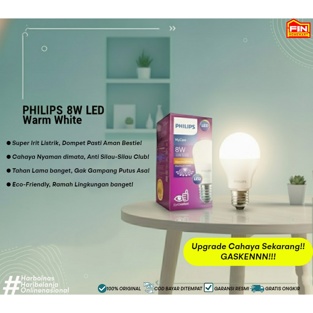 Lampu Philips Bohlam LED 8 Watt Kuning 8 Watt