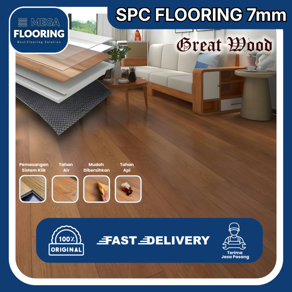 Lantai SPC Flooring Great Wood |  Lantai Kayu 7mm SPC Flooring Sistem Klik