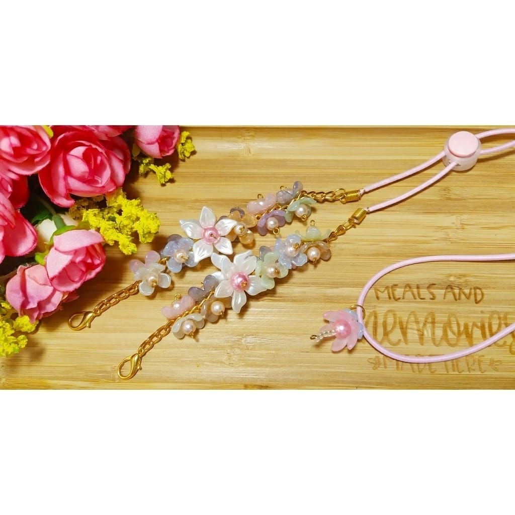 TALI MASKER/PENGAIT HIJAB/KALUNG KELOPAK BUNGA DOFF 15 Tali Ulir Kelopak Doff Putih & Sakura Doff Ra