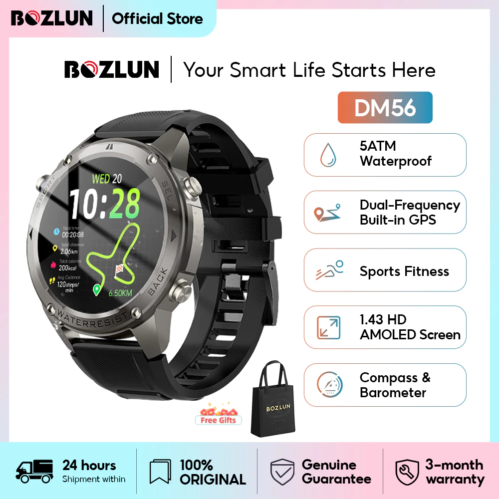 Bozlun  | Jam Tangan Pintar | DM56 5ATM | 1.43" AMOLED | Built-in GPS | Jam Tangan Pintar | Jam Tang