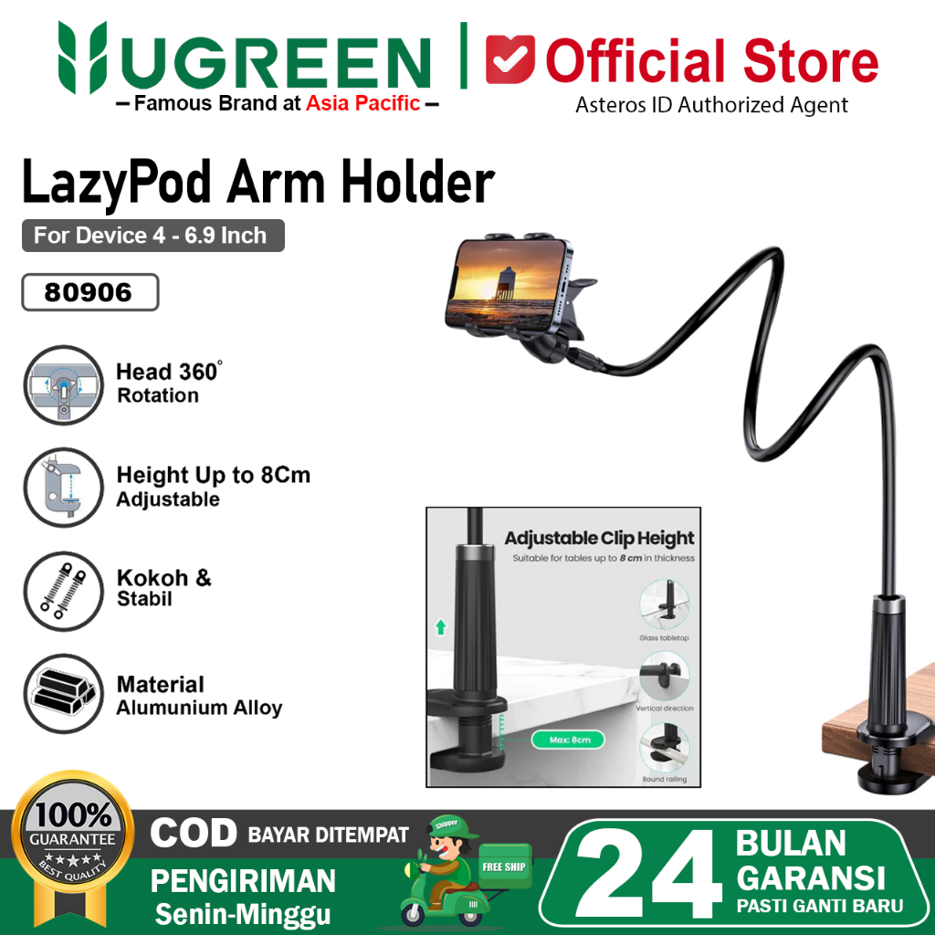 UGREEN Lazypod Stand Holder Phone 360° Penjepit Dudukan Handphone 6.9inch 80906