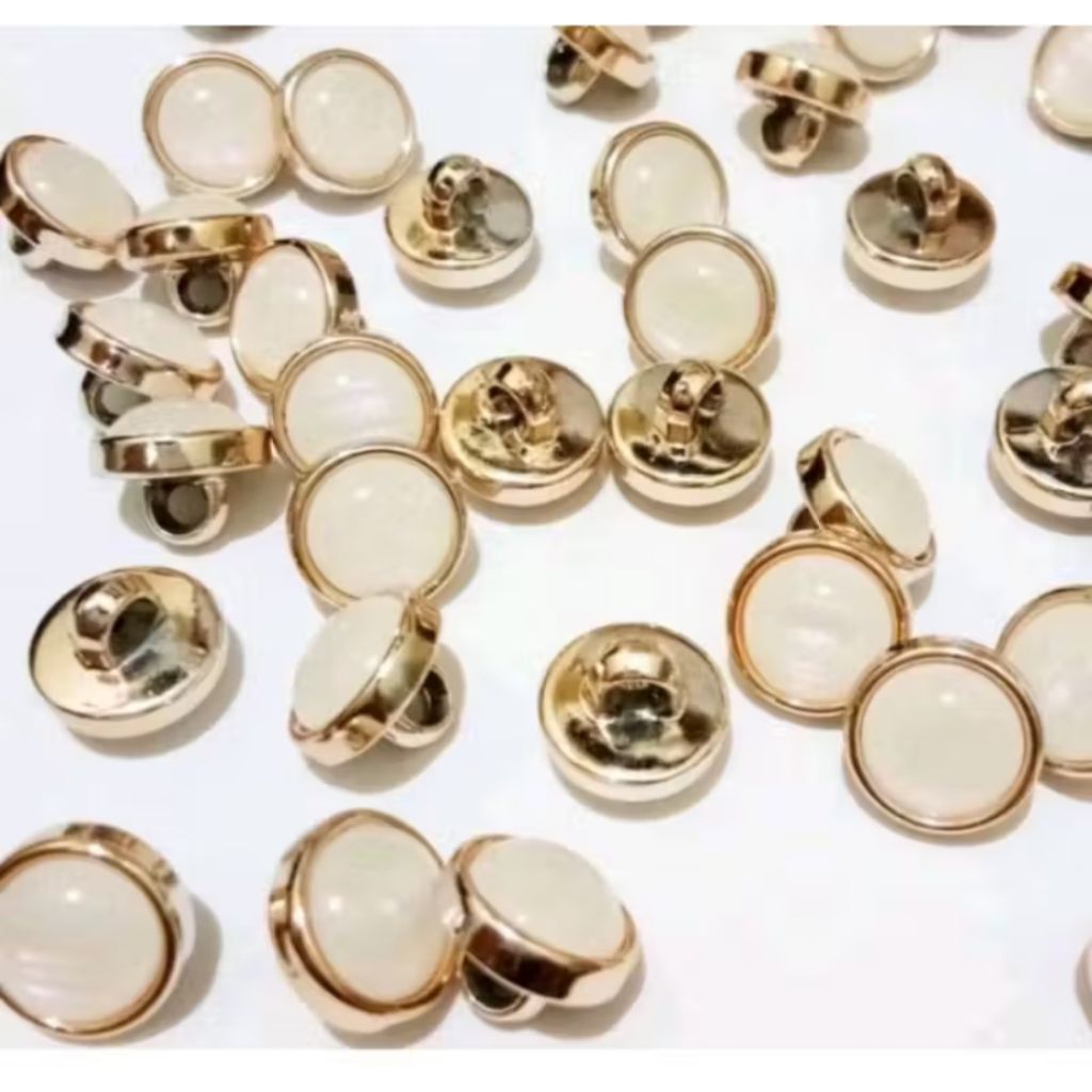 Kancing Mutiara Mewah Datar Silver/Gold