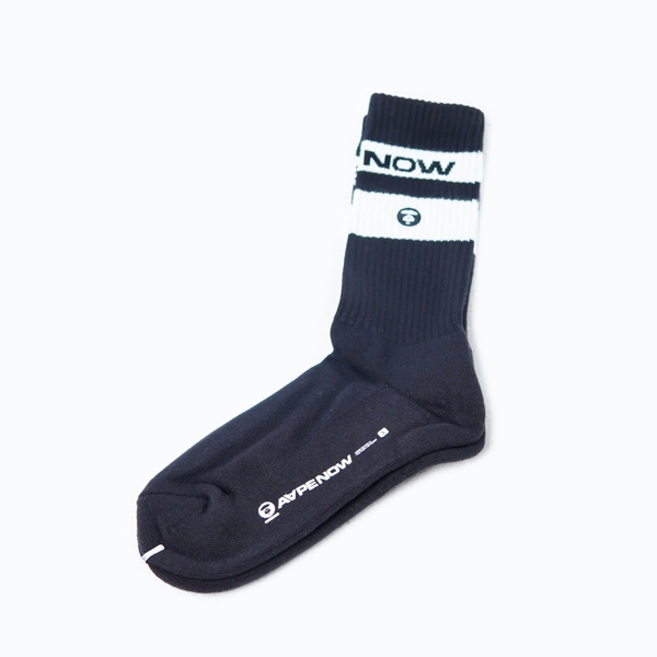 Kaos Kaki AAPE NOW TEXT WHITE BLACK LONG SOCK 100% ORIGINAL