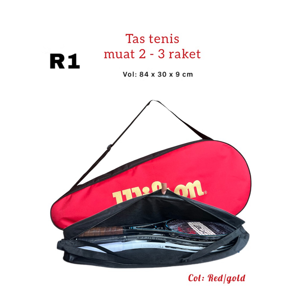 tenis single muat Tas Raket Tenis Single Lapis Busa Tebal, Muat 2-3 Raket, Warna Merah Hitam Biru si