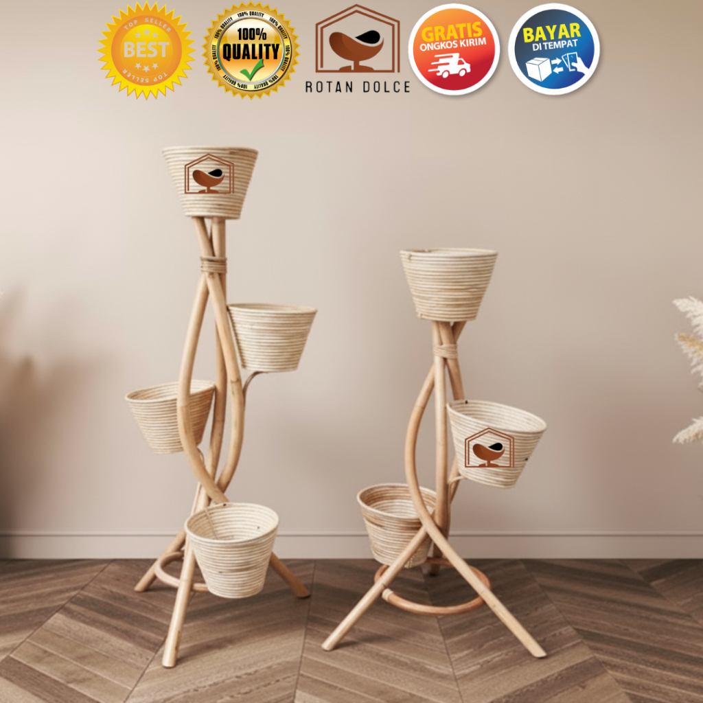 Standing Pot  Rotan Susun 3 dan 4 Model Zigzag Dekorasi Cafe Aesthetic