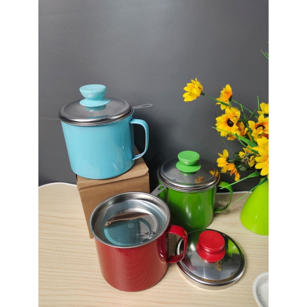 Oil Pot Stainless steel warna wadah penyaring penyimpanan minyak goreng 1200 ml