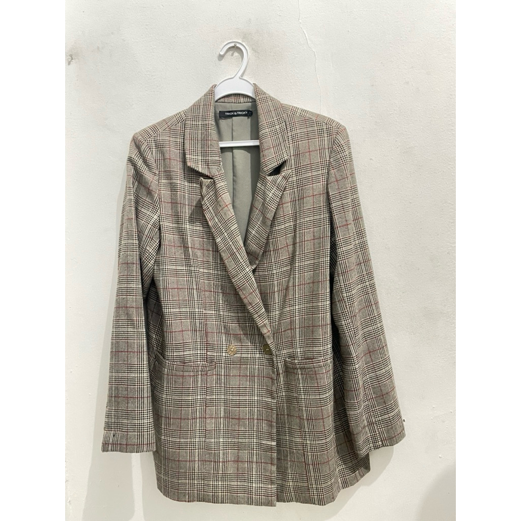 TRICK&TRICKY GREY PLAID BLAZER