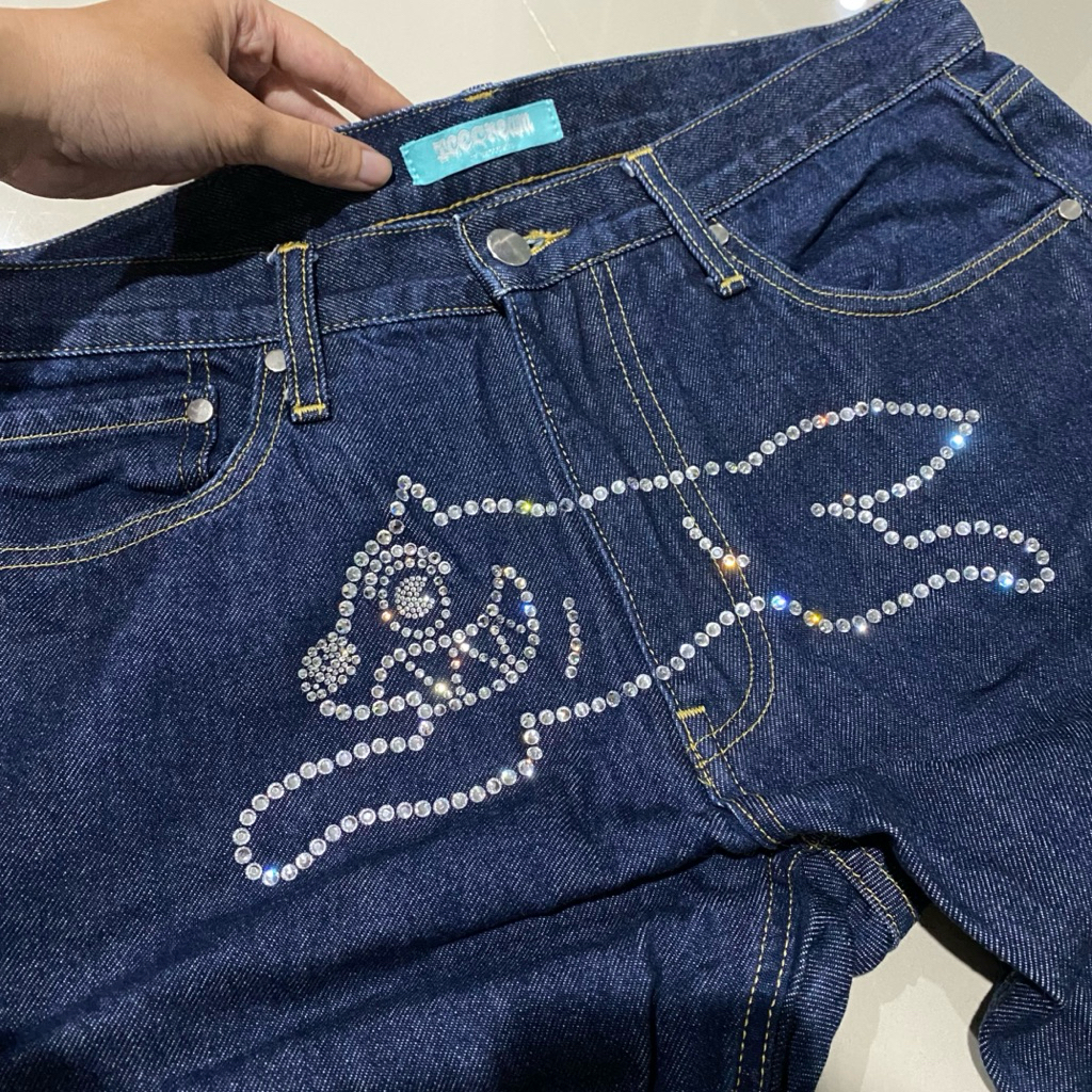 BBC ICECREAM JP Running Dog Rhinestones Jeans (Blue Washed) Billionaire Boys Club