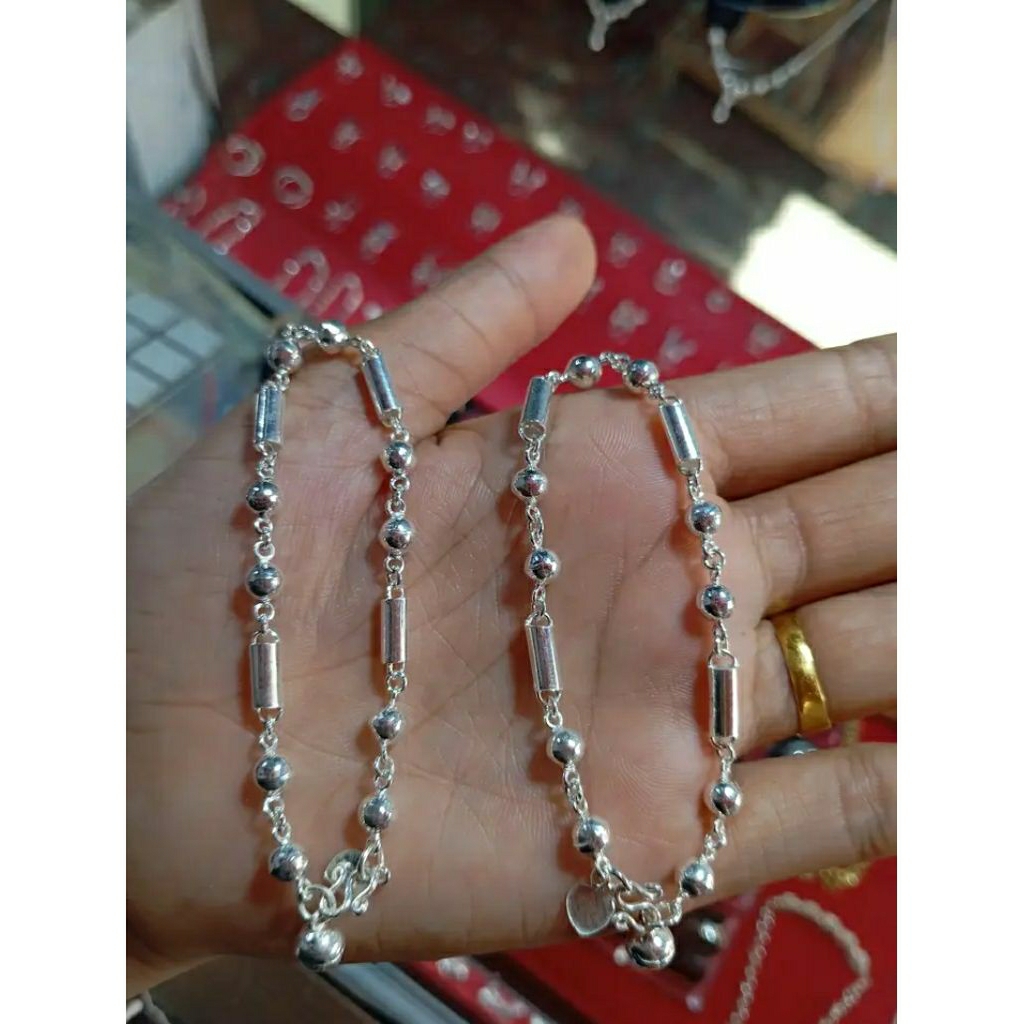 GELANG PERAK MURNI WANITA BOLA BAMBU