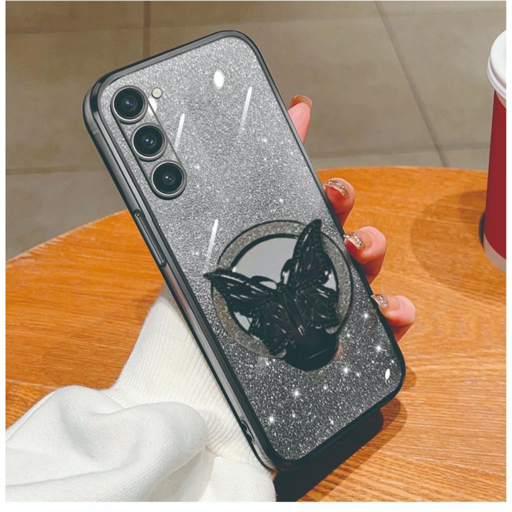 Case Samsung S23 Plus Luxury Gliter Premium TPU Ring Butterfly Cermin Lipat Khanza Case