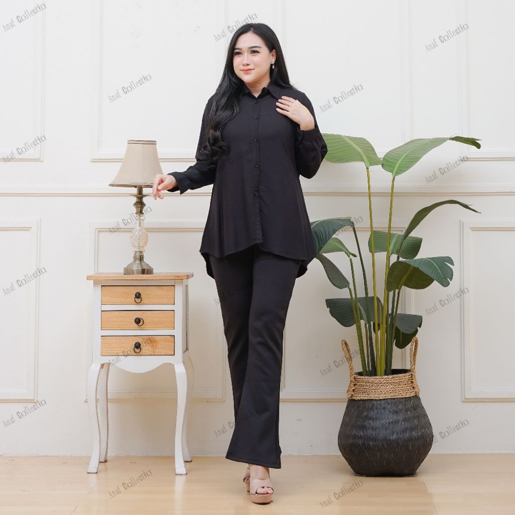 AC-Atasan Kemeja Rayon Twil Blus Wanita Kemeja Model Kekinian Basis Casual Oversize Shirt Dewasa